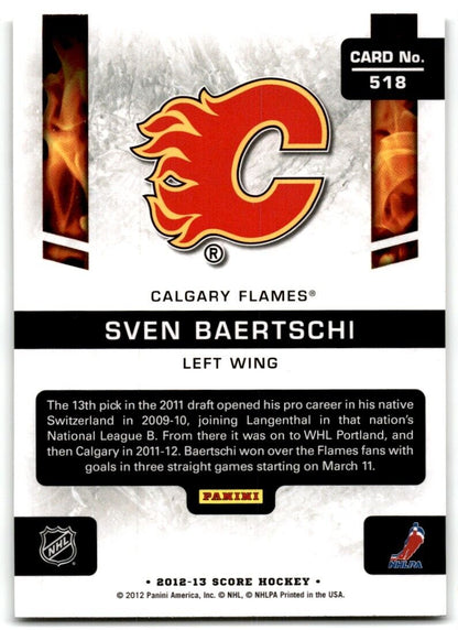 2012-13 Score Hot Rookies Sven Baertschi Rookie Calgary Flames #518