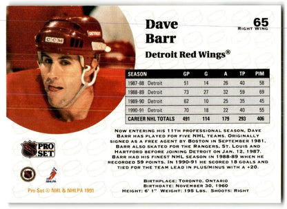 1991-92 Pro Set Dave Barr Detroit Red Wings #65