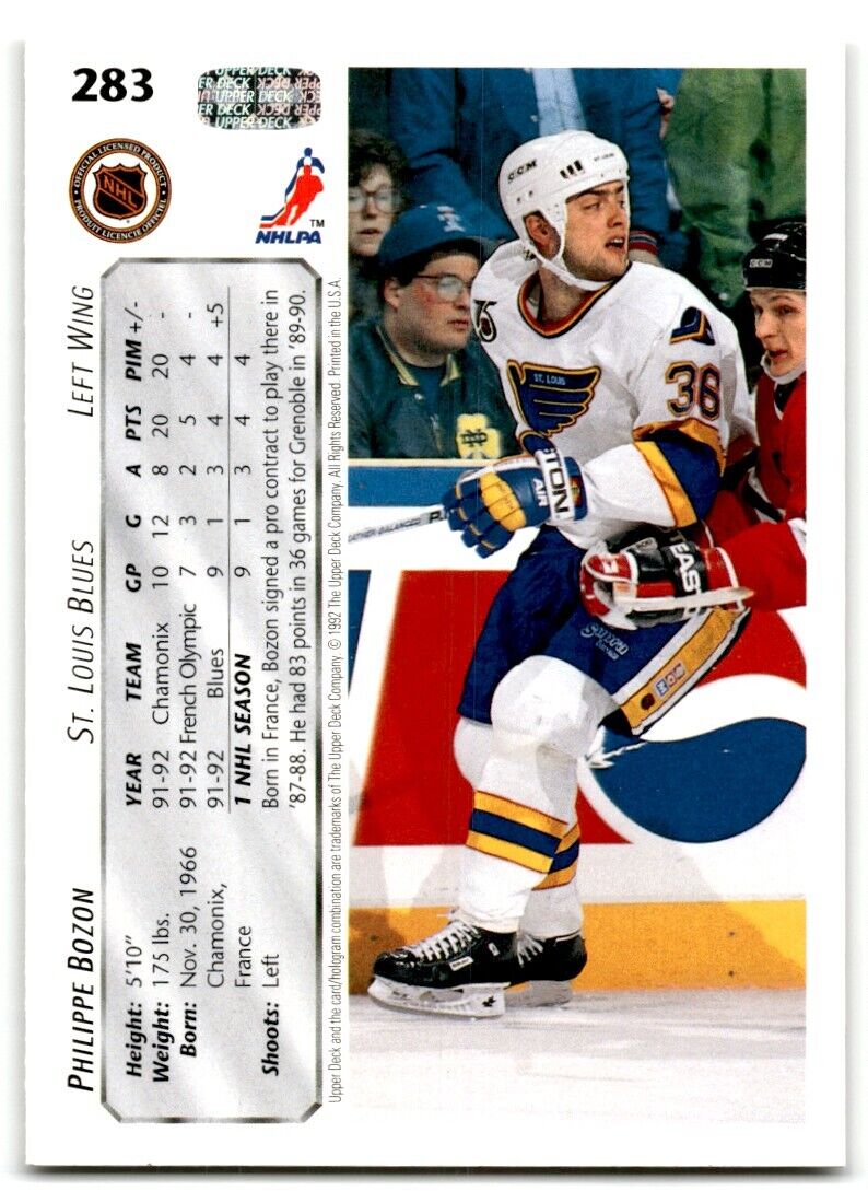 1992-93 Upper Deck Philippe Bozon St. Louis Blues #283