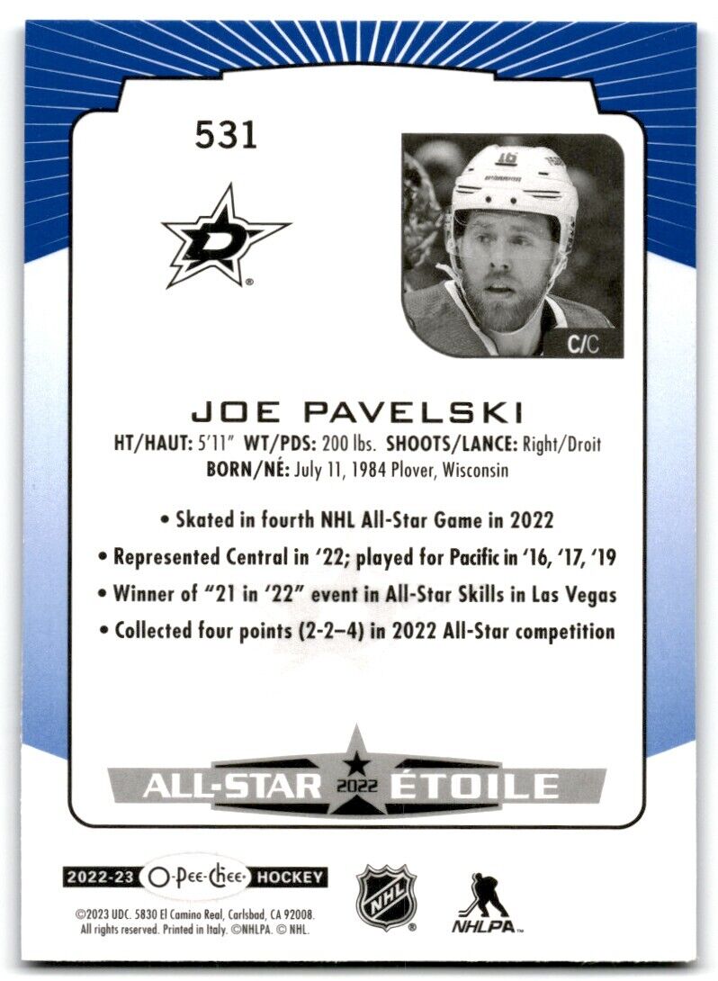 2022-23 O-Pee-Chee blue Joe Pavelski Dallas Stars #531