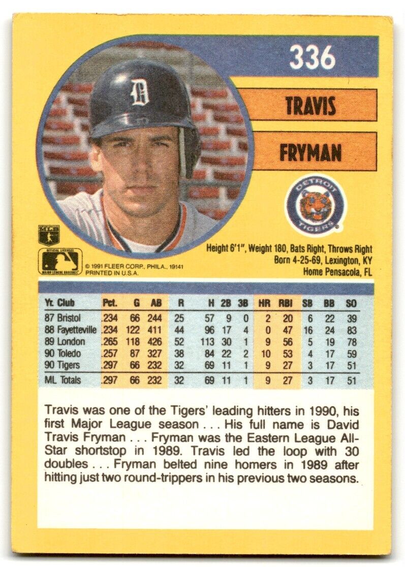 1991 Fleer Travis Fryman Detroit Tigers #336