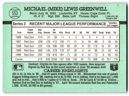 1991 Donruss Mike Greenwell Boston Red Sox #553