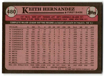 1989 Topps Keith Hernandez New York Mets #480