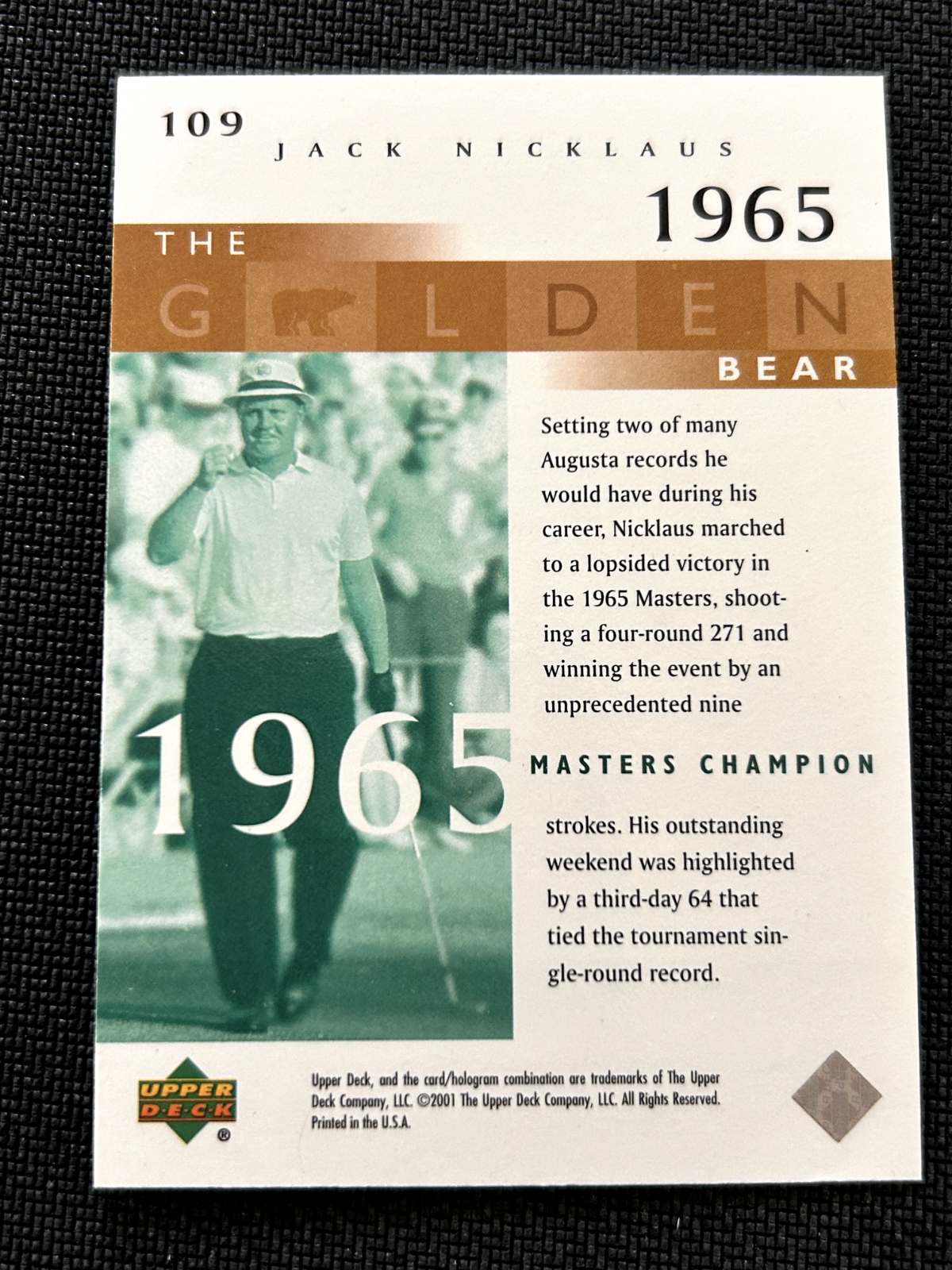 Jack Nicklaus 2001 Upper Deck Golf The Golden Bear #109 1965 Masters Champion