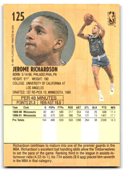 1991-92 Fleer Jerome Richardson Minnesota Timberwolves #125