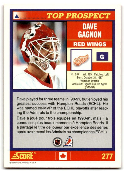 1991-92 Score Canadian Bilingual Dave Gagnon Rookie Detroit Red Wings #277