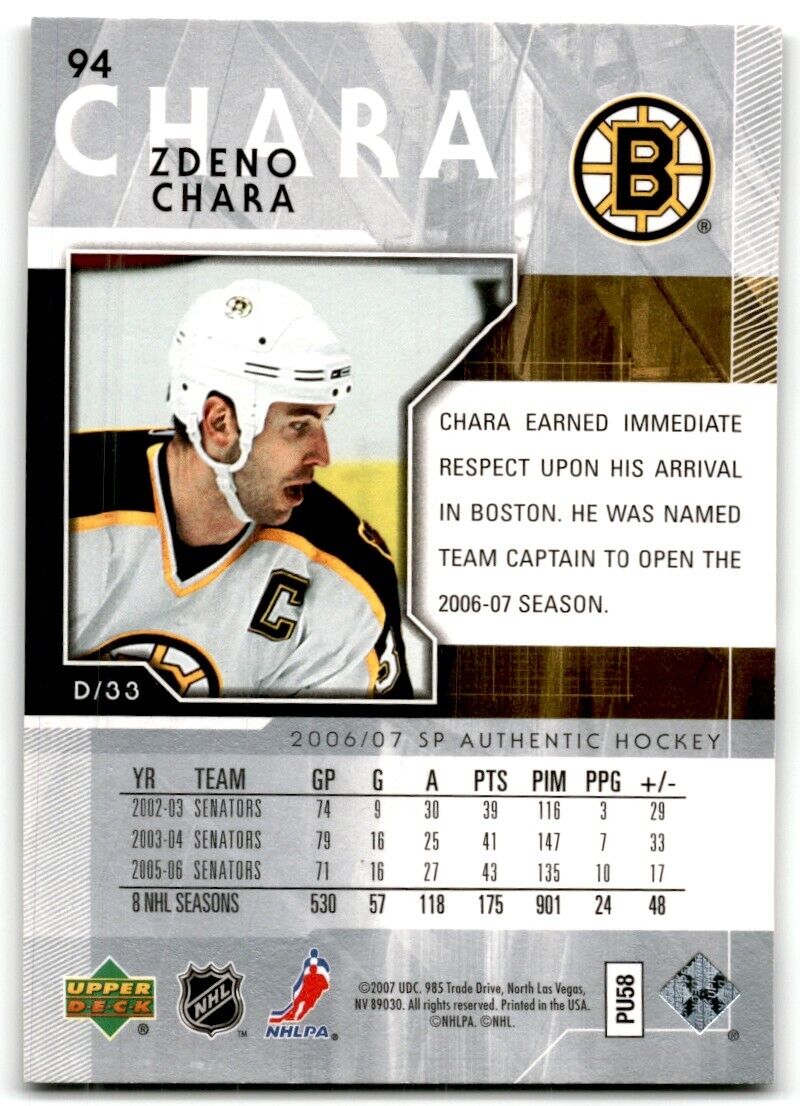 2006-07 SP Authentic Zdeno Chara Boston Bruins #94