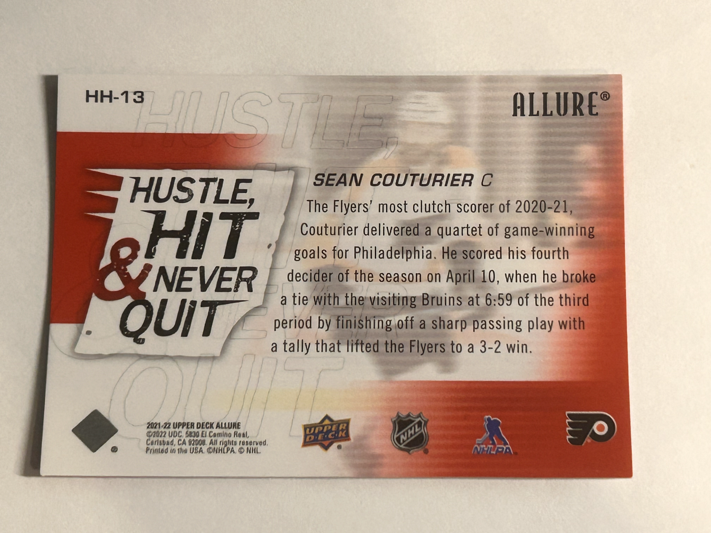 2021-22 Upper Deck Allure - Hustle Hit & Never Quit - Sean Couturier - #HH-13