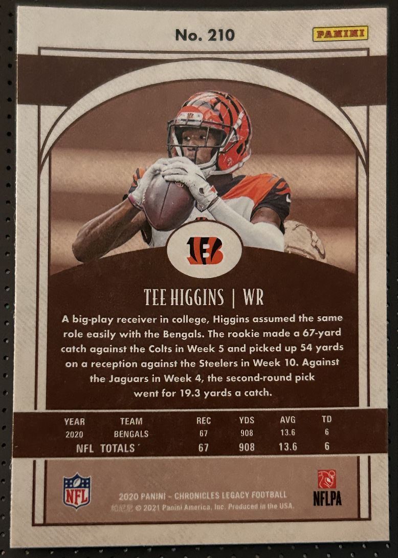 2020 Panini Chronicles Fleer Legacy Tee Higgins Rookie Cincinnati Bengals #210