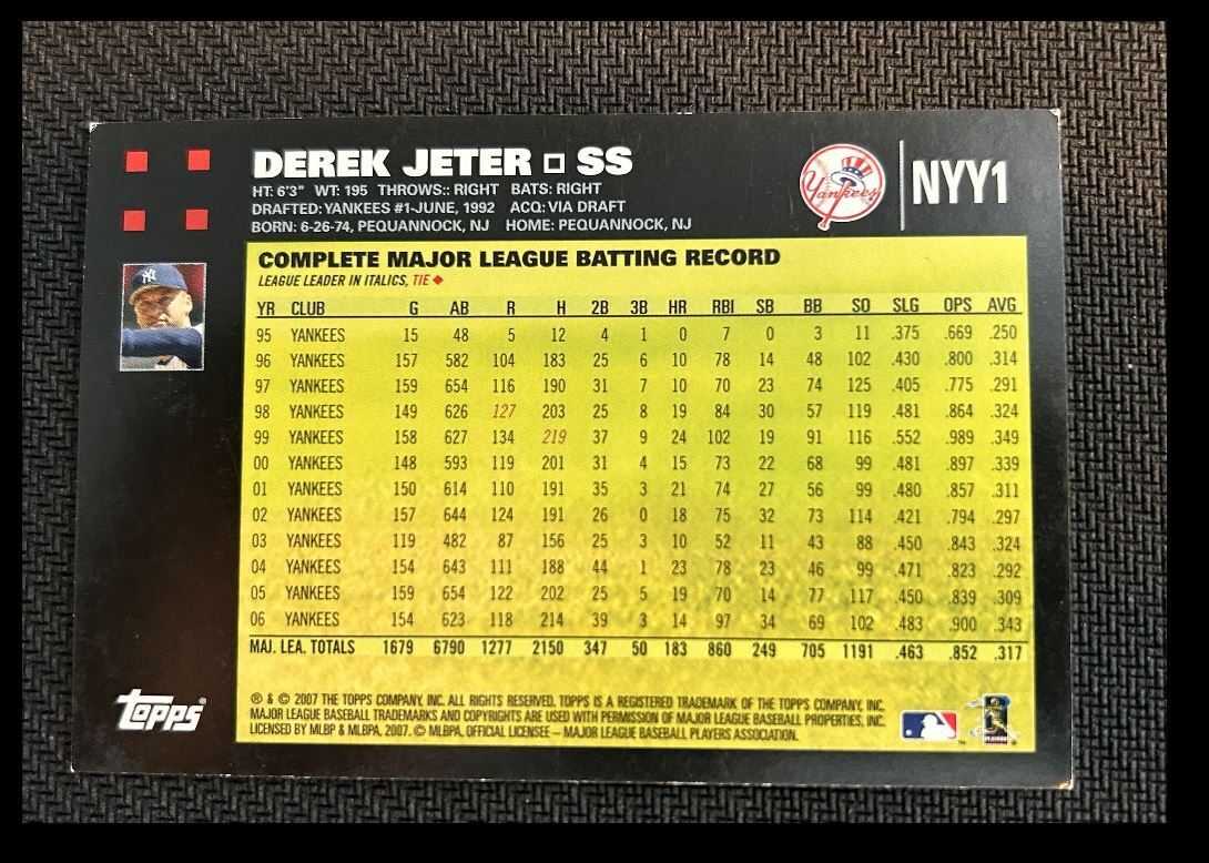 2007 Topps New York Yankees Derek Jeter New York Yankees #NYY1