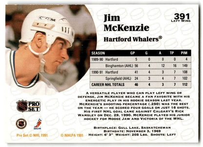 1991-92 Pro Set Jim McKenzie Rookie Hartford Whalers #391