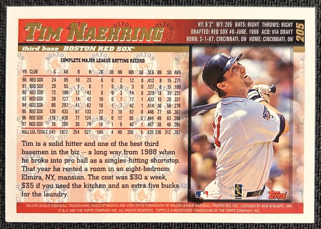 1998 Topps Tim Naehring Boston Red Sox #205