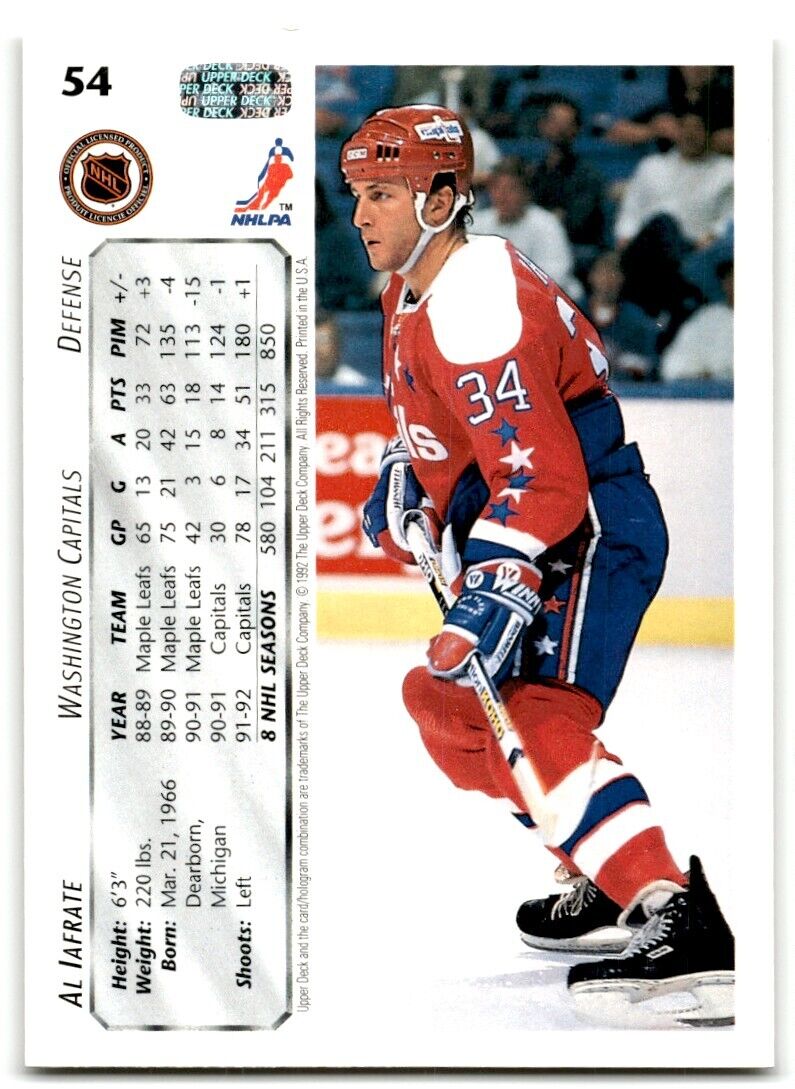 1992-93 Upper Deck Al Iafrate Washington Capitals #54