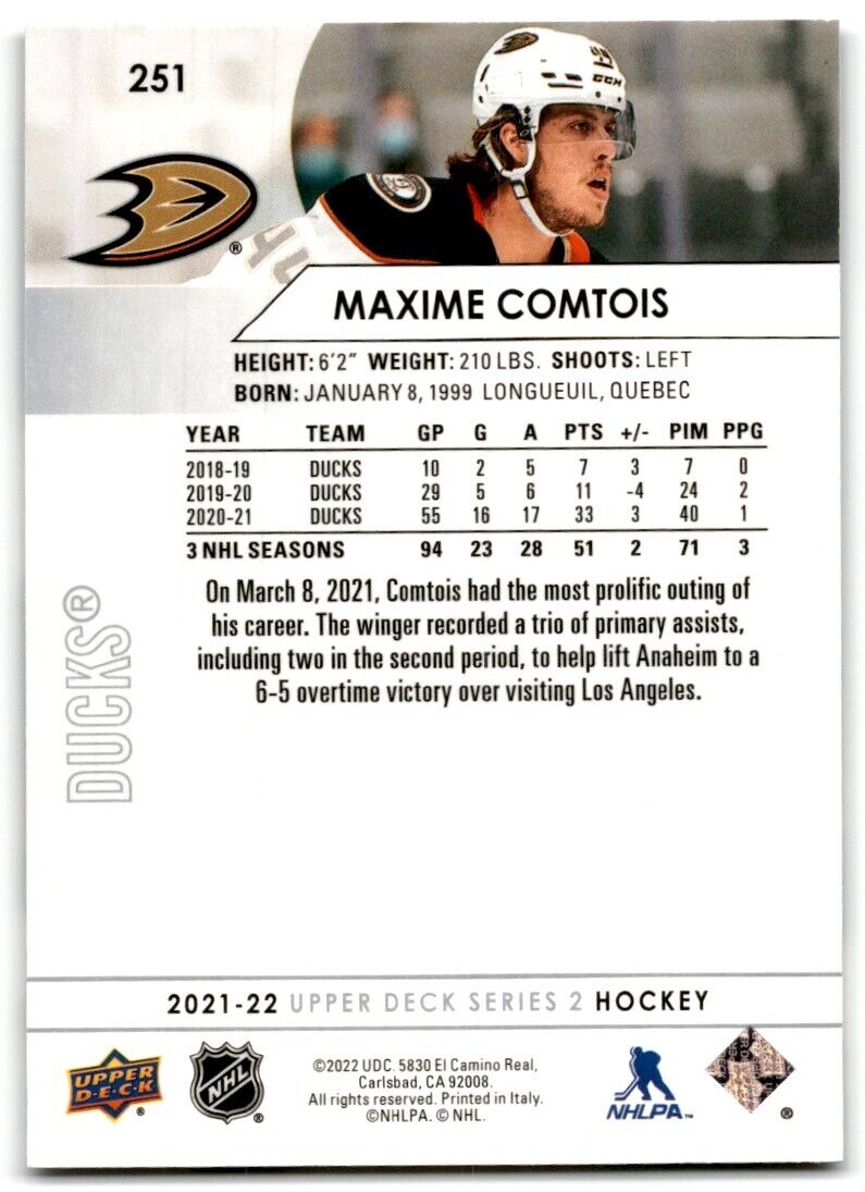 2021-22 Upper Deck Maxime Comtois Anaheim Ducks #251