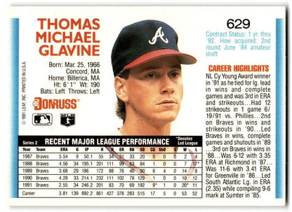 1992 Donruss Tom Glavine Atlanta Braves #629