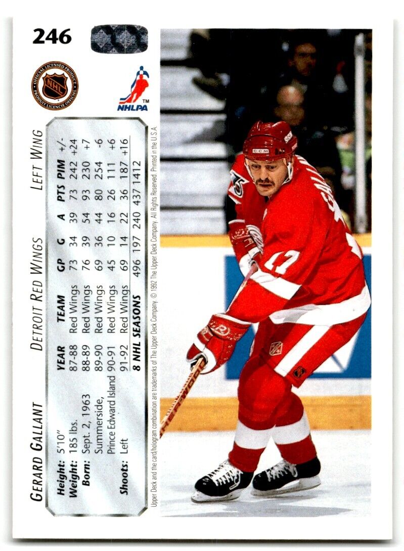 1992-93 Upper Deck Gerard Gallant Detroit Red Wings #246