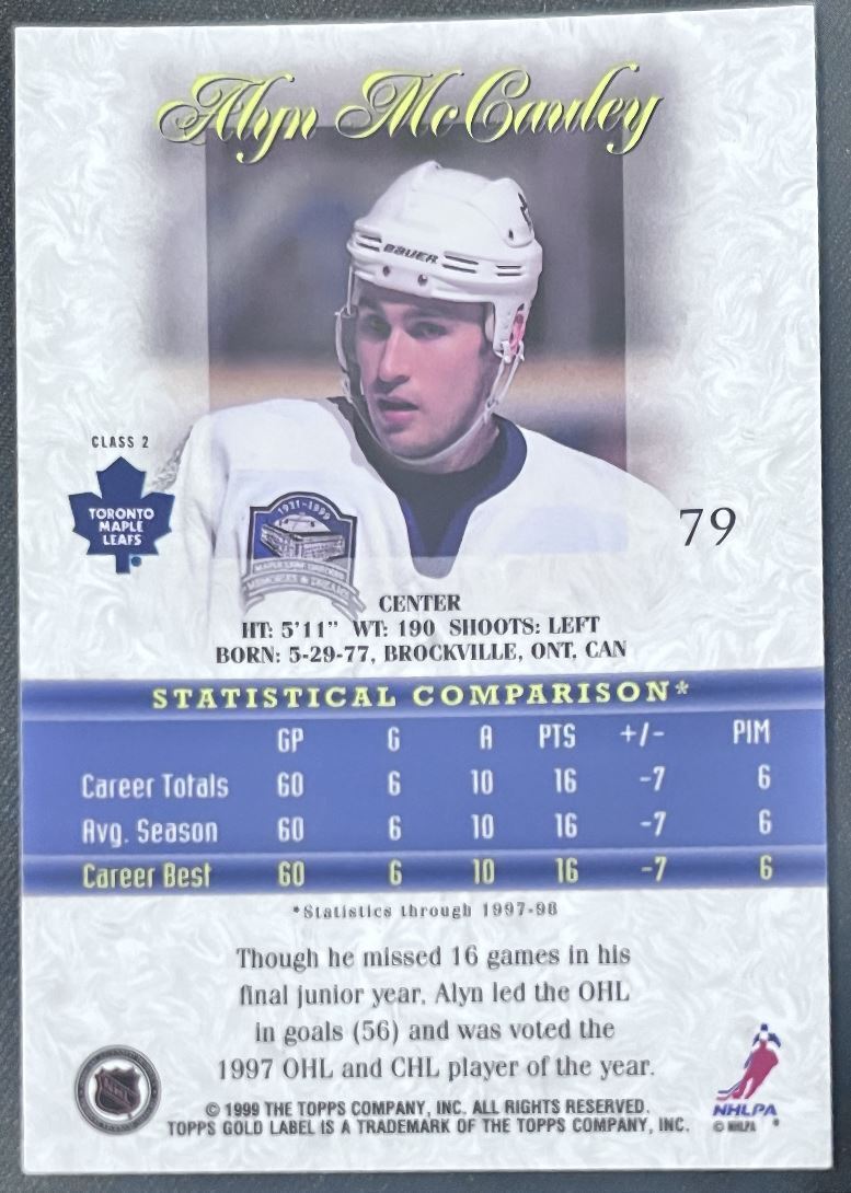 1998-99 Topps Gold Label Alyn McCauley Toronto Maple Leafs #79