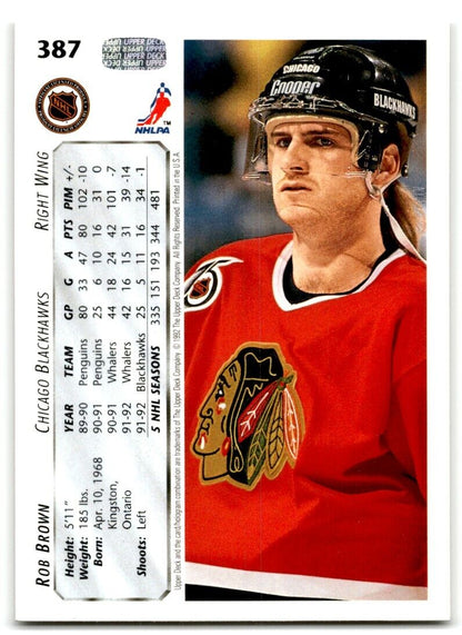 1992-93 Upper Deck Rob Brown Chicago Blackhawks #387