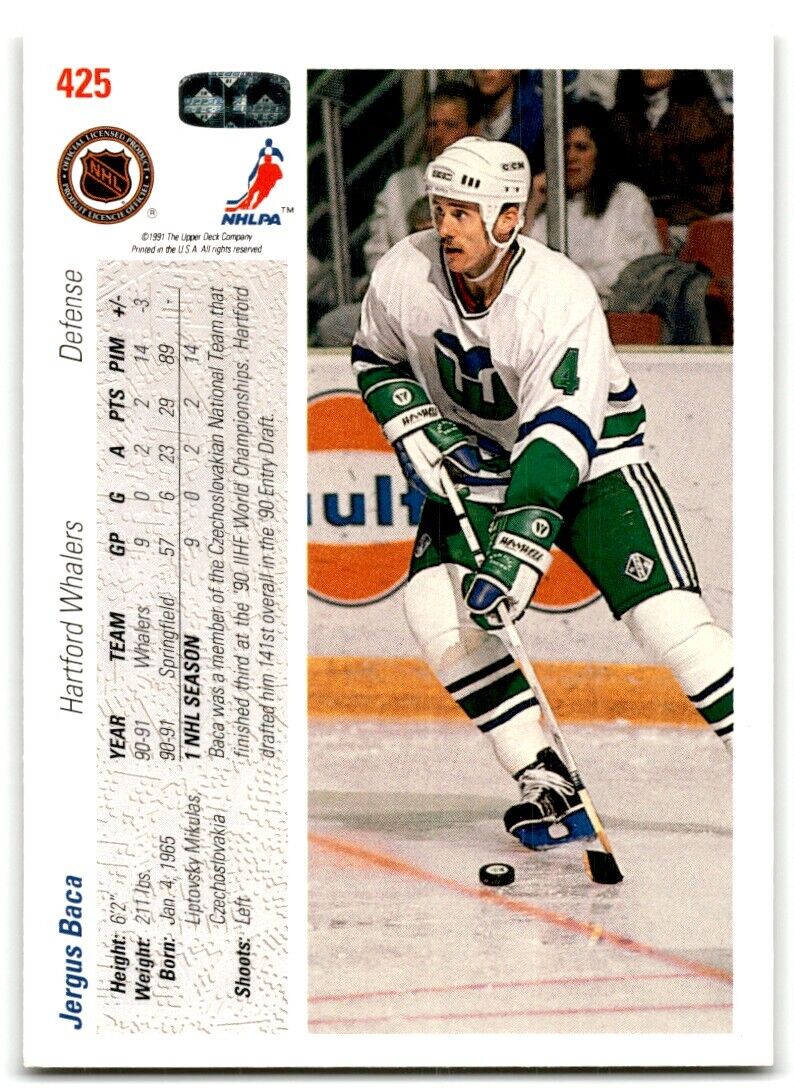 1991-92 Upper Deck Jergus Baca Hartford Whalers #425