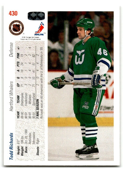 1991-92 Upper Deck Todd Richards Rookie Hartford Whalers #430