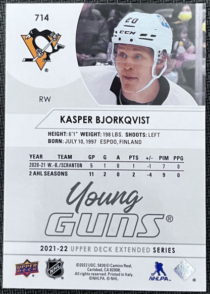 2021-22 Upper Deck Kasper Bjorkqvist Rookie Pittsburgh Penguins #714