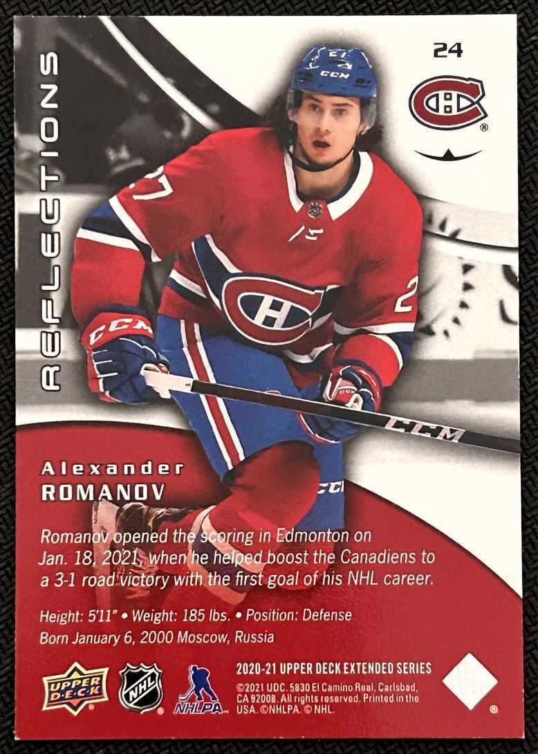 2020-21 Upper Deck Triple Dimensions Reflections Alexander Romanov Montreal