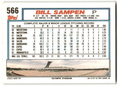 1992 Topps Bill Sampen Montreal Expos #566