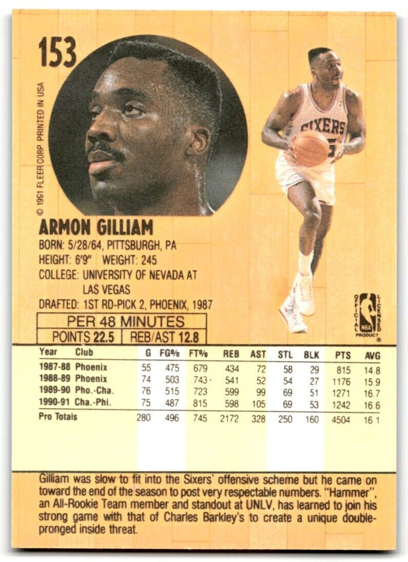 1991-92 Fleer Armon Gilliam Philadelphia 76ers #153