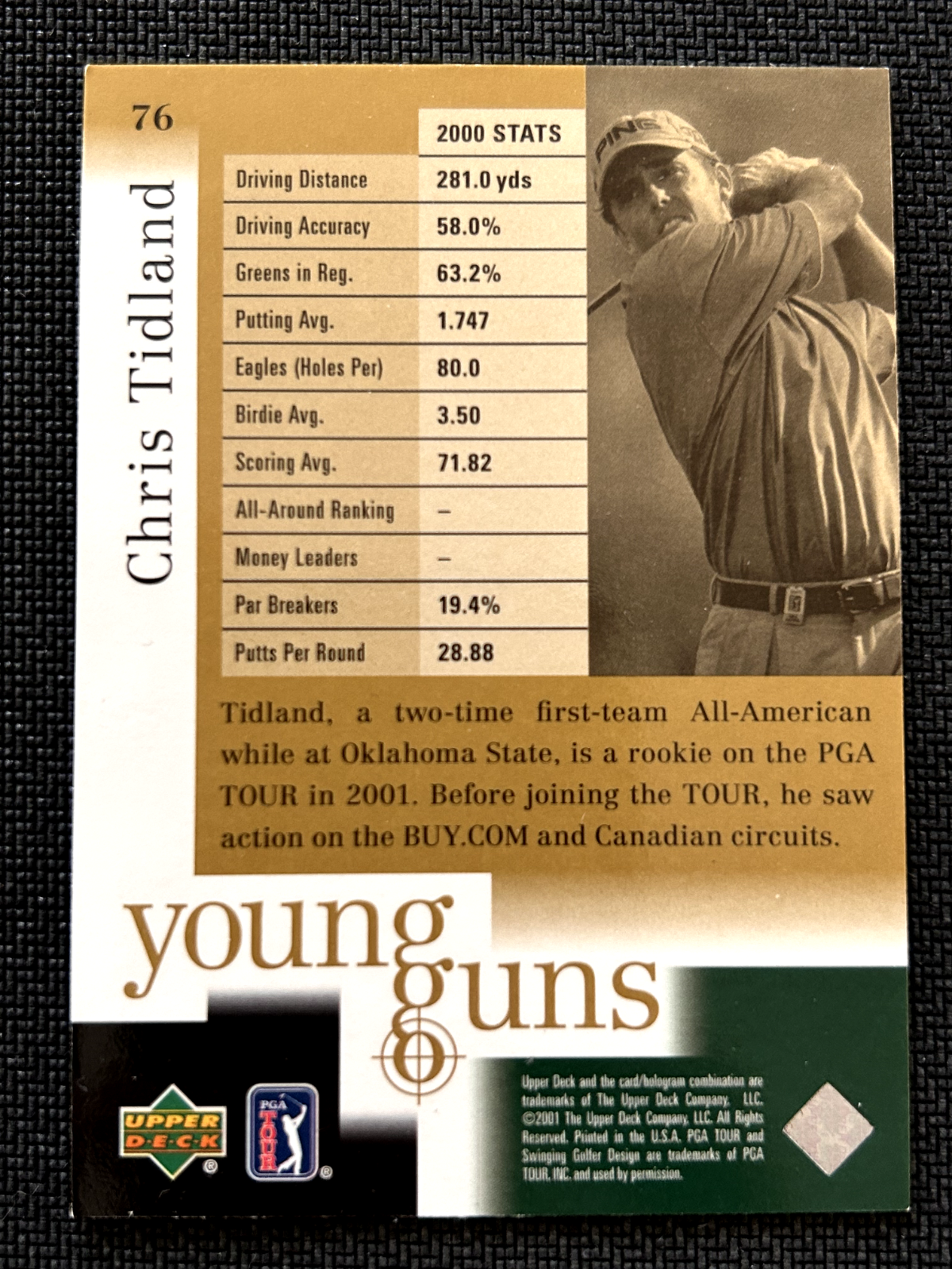 Chris Tidland 2001 Upper Deck Young Guns golf rookie card #76