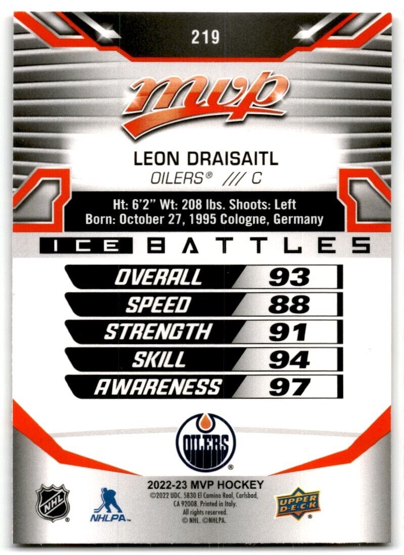 2022-23 Upper Deck MVP Ice Battles Leon Draisaitl Edmonton Oilers #219