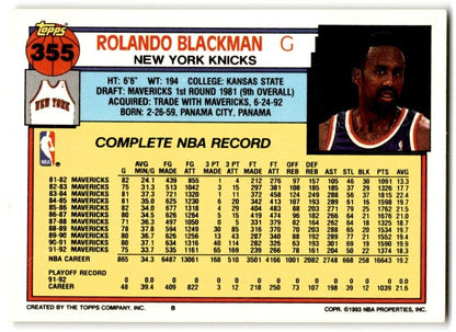 1992-93 Topps Rolando Blackman New York Knicks #355