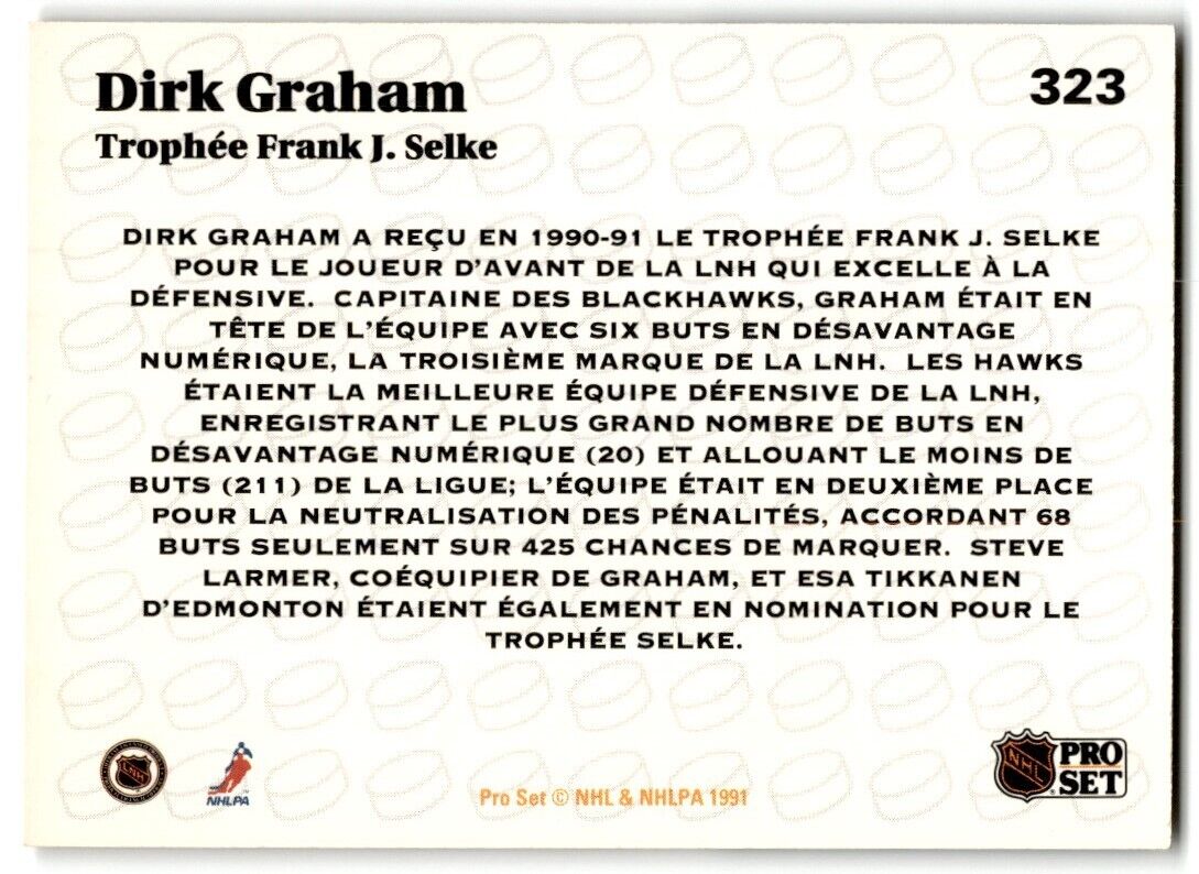 1991-92 Pro Set Dirk Graham Chicago Blackhawks #323