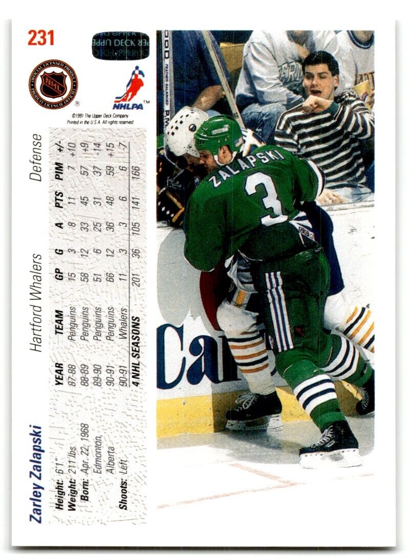 1991-92 Upper Deck Zarley Zalapski Hartford Whalers #231