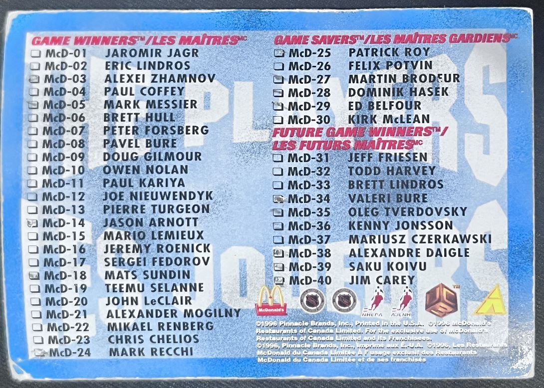 1996-97 Pinnacle Be a Player Biscuit in the Basket Joe Sakic Colorado Avalanche