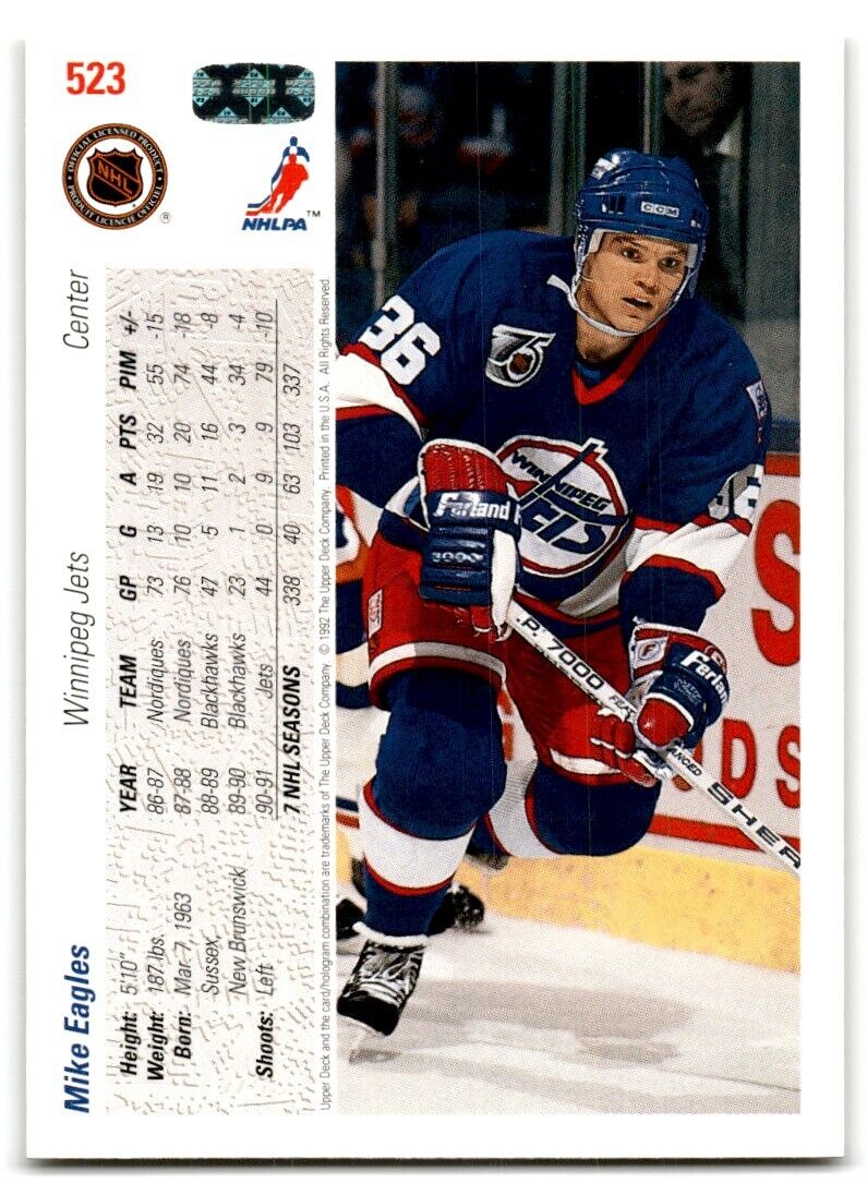 1991-92 Upper Deck Mike Eagles Winnipeg Jets #523