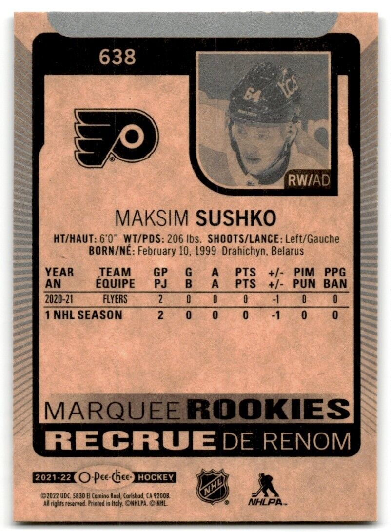 2021-22 Upper Deck 2021-22 O-Pee-Chee Update Maksim Sushko Rookie Philadelphia