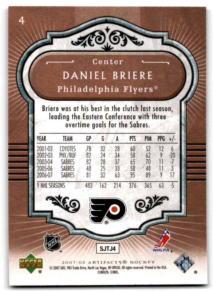 2007-08 Upper Deck Artifacts Daniel Briere Philadelphia Flyers #4