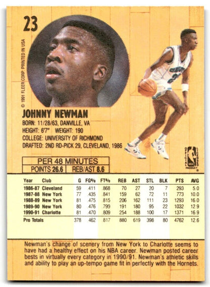 1991-92 Fleer Johnny Newman Charlotte Hornets #23