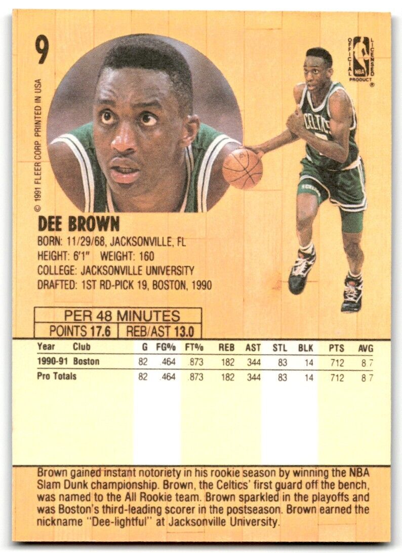 1991-92 Fleer Dee Brown Rookie Boston Celtics #9