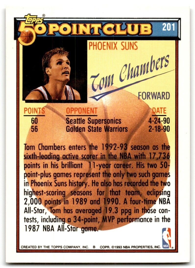 1992-93 Topps 50 point Club Tom Chambers Phoenix Suns #201