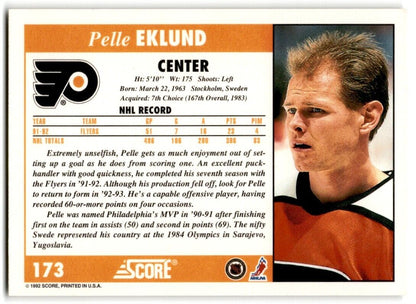 1992-93 Score Pelle Eklund Philadelphia Flyers #173