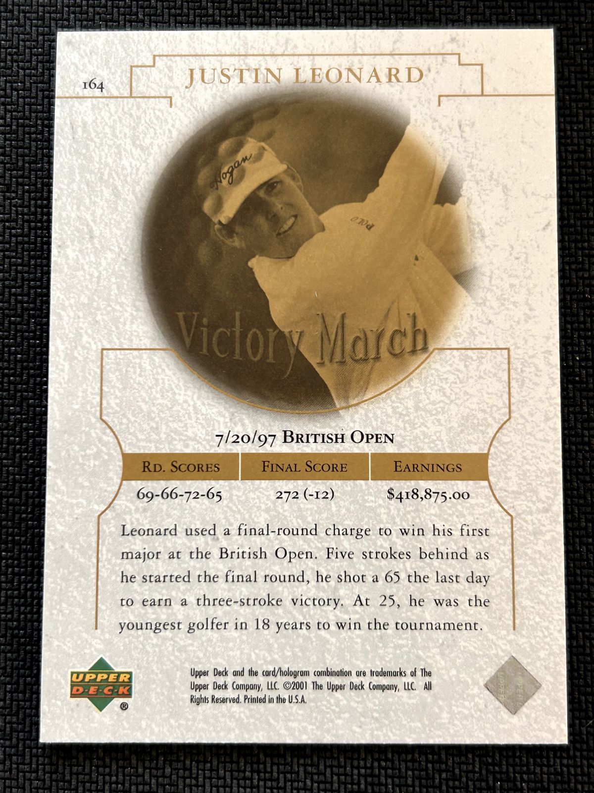 2001 Upper Deck Golf Trading Cards #164 Justin Leonard Victory March