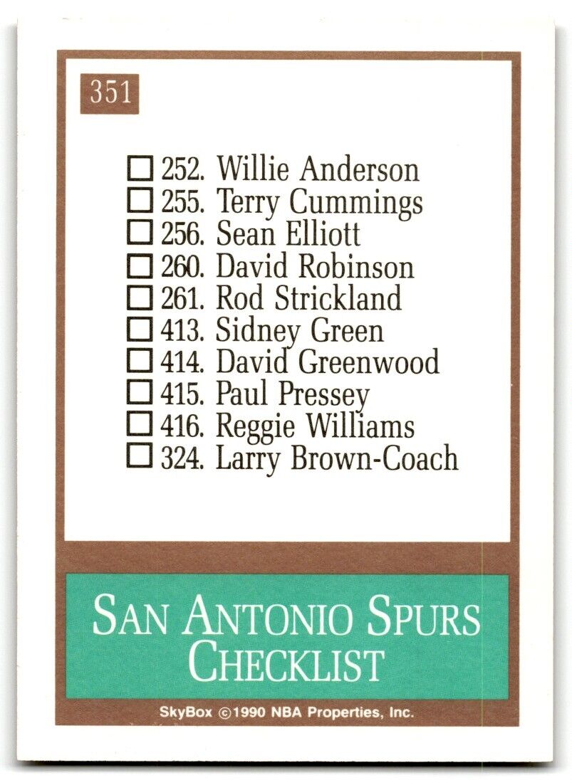 1990-91 SkyBox San Antonio Spurs San Antonio Spurs #351