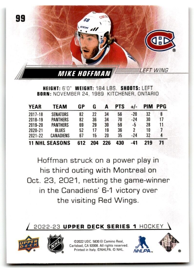 2022-23 Upper Deck Mike Hoffman Montreal Canadiens #99