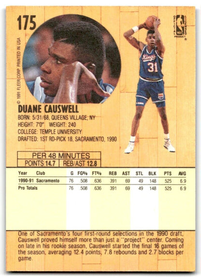 1991-92 Fleer Duane Causwell Rookie Sacramento Kings #175