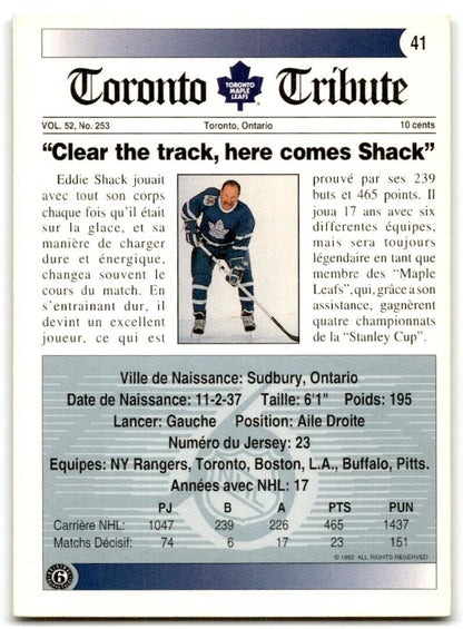 1991-92 Ultimate Original 6 Ed Shack Toronto Maple Leafs #41