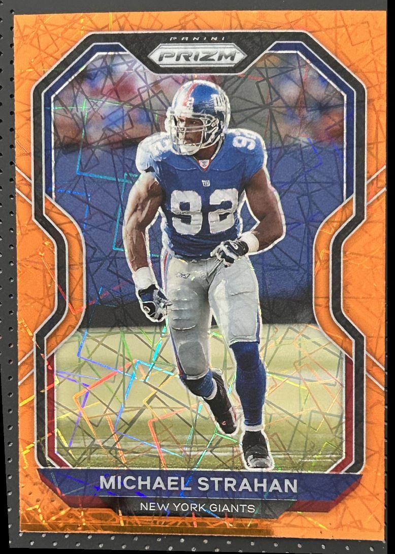 2020 Panini Prizm Orange Laser Michael Strahan New York Giants #166 Parallel