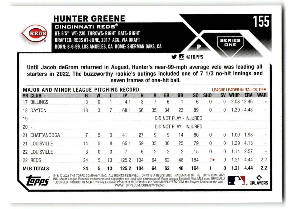 2023 Topps Hunter Greene Cincinnati Reds #155