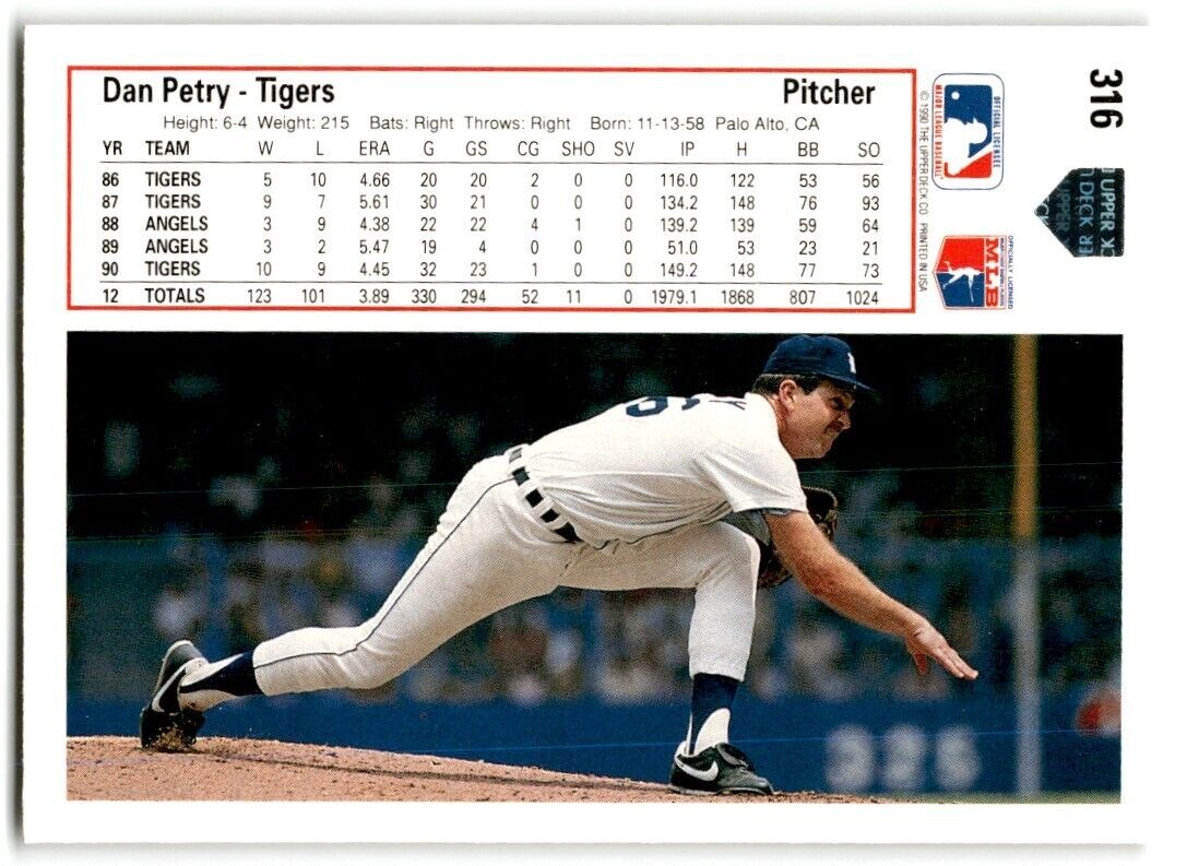 1991 Upper Deck Dan Petry Detroit Tigers #316