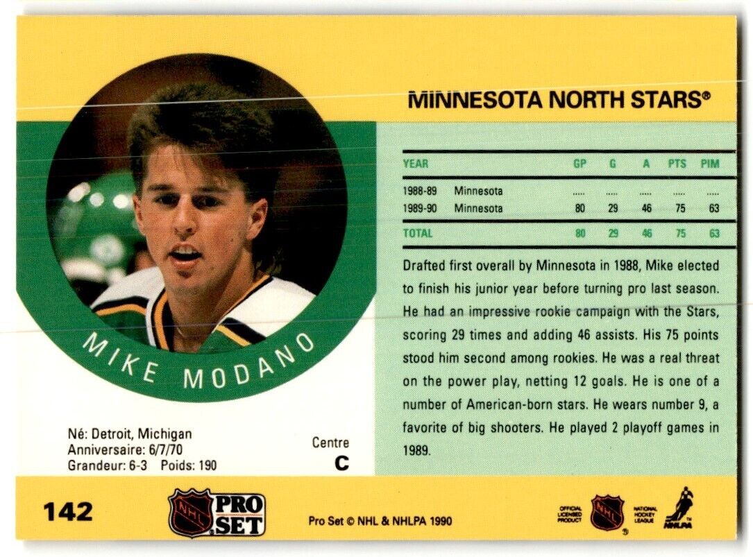 1990-91 Pro Set Mike Modano Rookie Minnesota North Stars #142